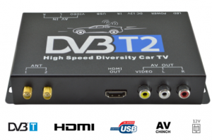 TUNER SAMOCHODOWY TELEWIZJI CYFROWEJ DVB-T/T2 MPEG 2/4 SLIM HDMI USB AV 12V
